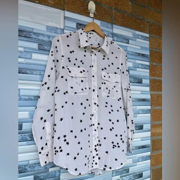 Equipment Star Print Long Sleeve Silk Blouse medium - Picture 6 of 13